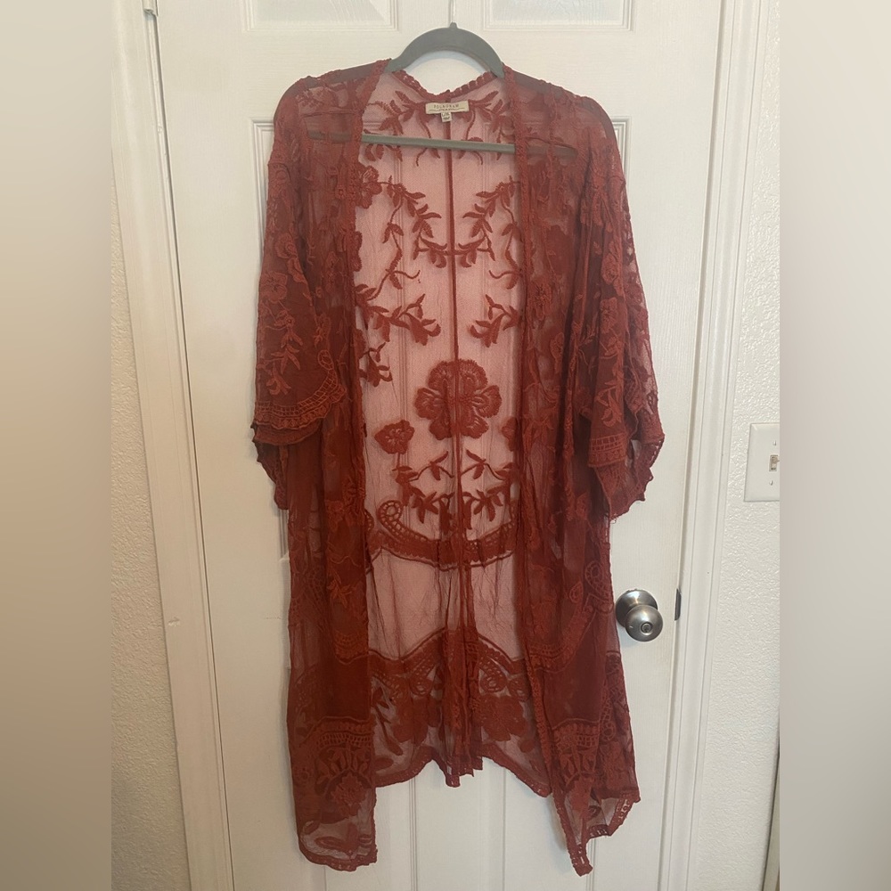 Lace duster in a beautiful rust color
